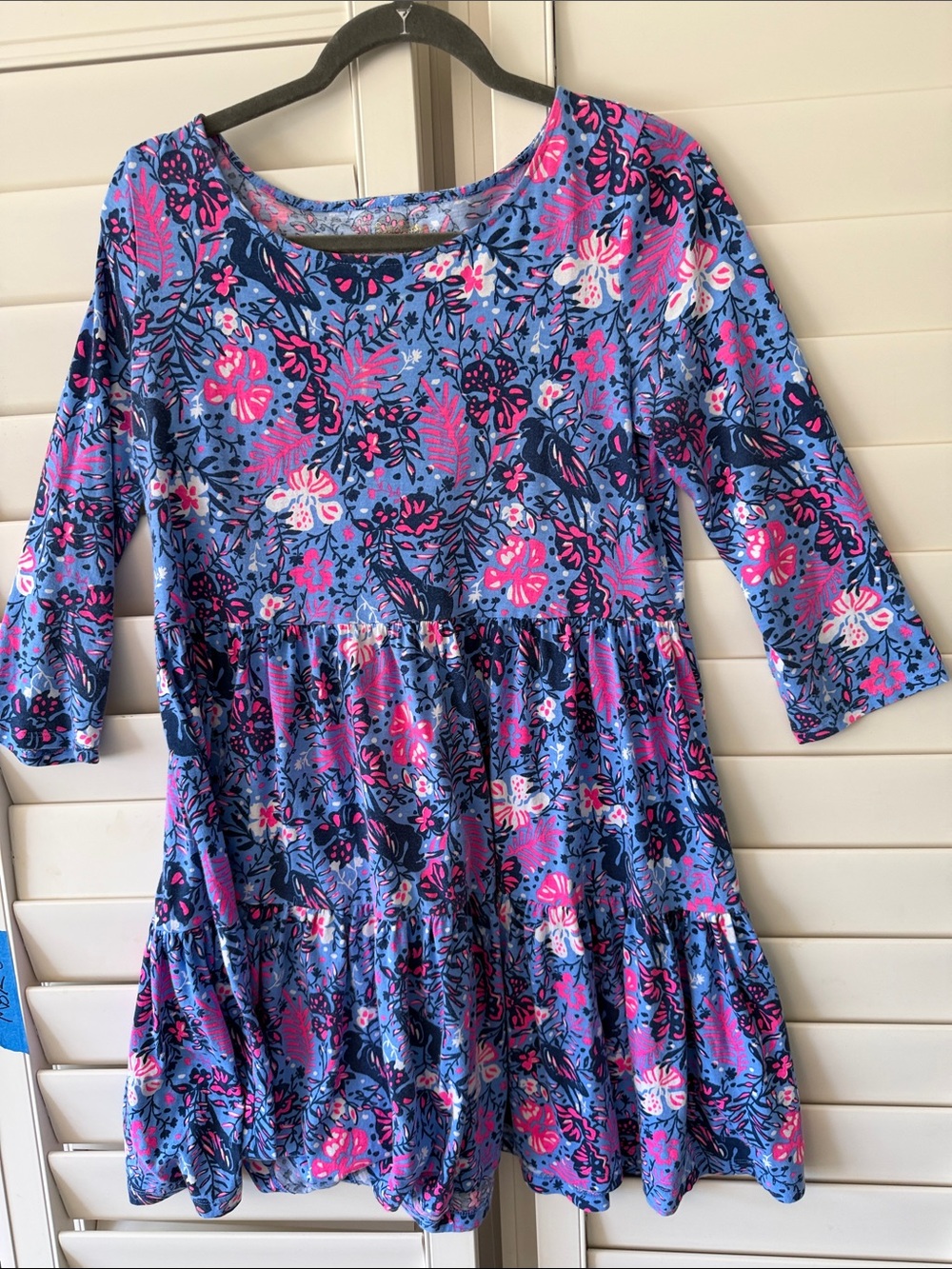 Women's Blue and Pink Floral Tiered Casual Dress